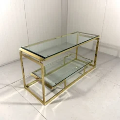 Console à deux niveaux en laiton et verre biseauté, années 1970
