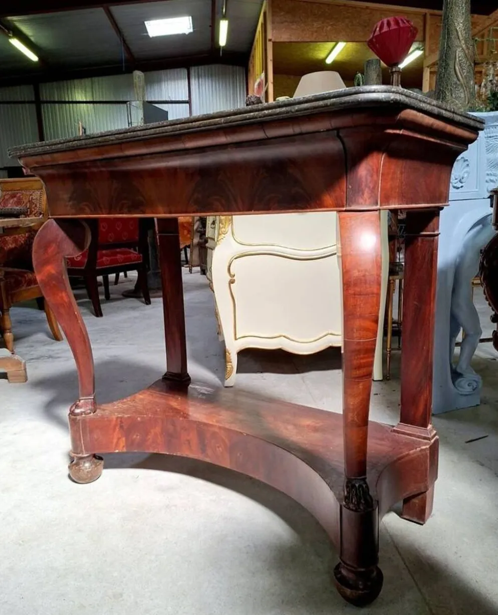Console d’époque Restauration en acajou – Dessus de marbre – XIXe siècle