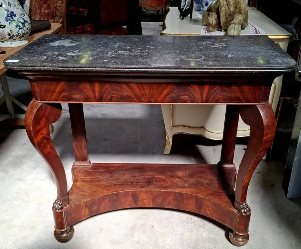 Console d’époque Restauration en acajou – Dessus de marbre – XIXe siècle