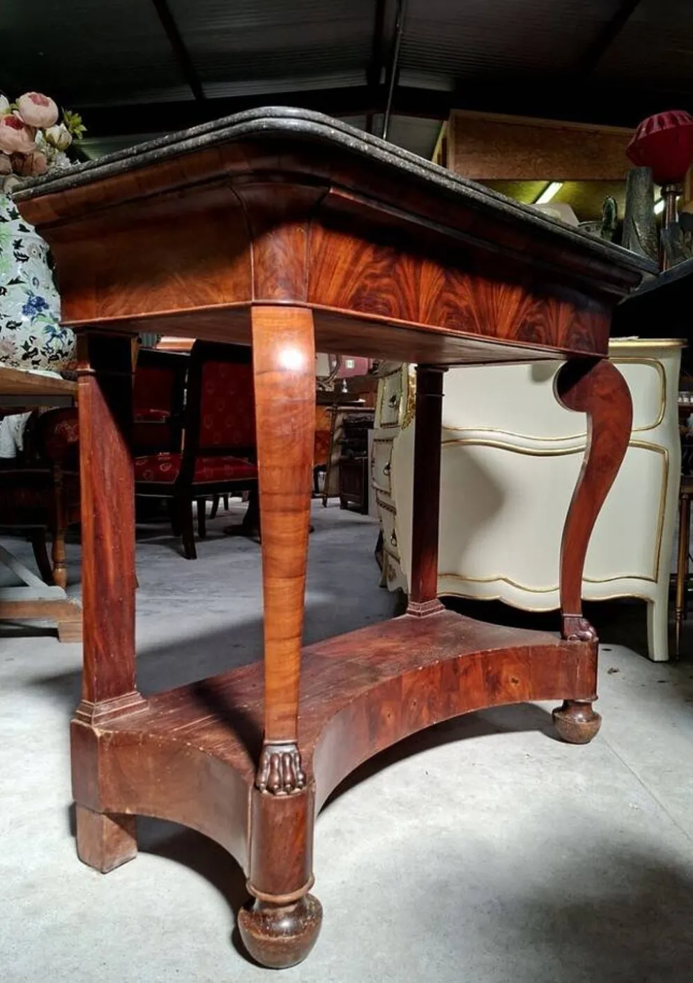 Console d’époque Restauration en acajou – Dessus de marbre – XIXe siècle