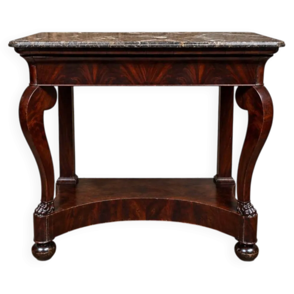 Console d’époque Restauration en acajou – Dessus de marbre – XIXe siècle