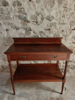 Console en acajou antique avec tiroir et étagère, table de service française, vers 1900