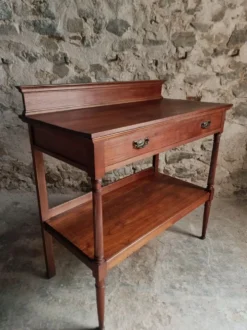 Console en acajou antique avec tiroir et étagère, table de service française, vers 1900