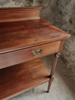 Console en acajou antique avec tiroir et étagère, table de service française, vers 1900