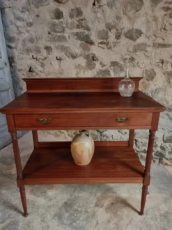 Console en acajou antique avec tiroir et étagère, table de service française, vers 1900