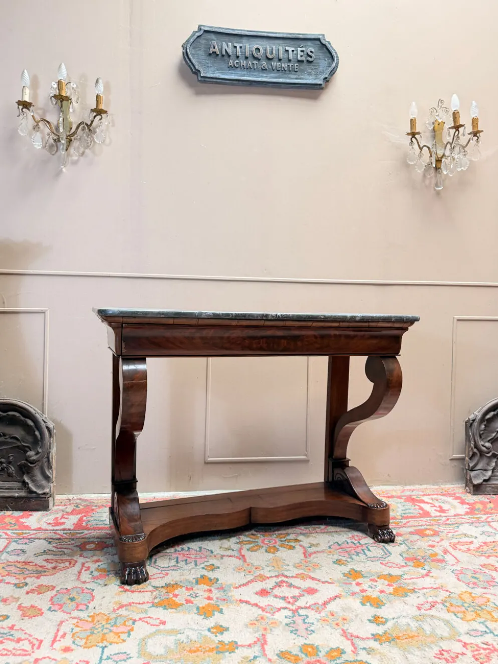 CONSOLE EN ACAJOU D’ÉPOQUE RESTAURATION XIX EME SIÈCLE