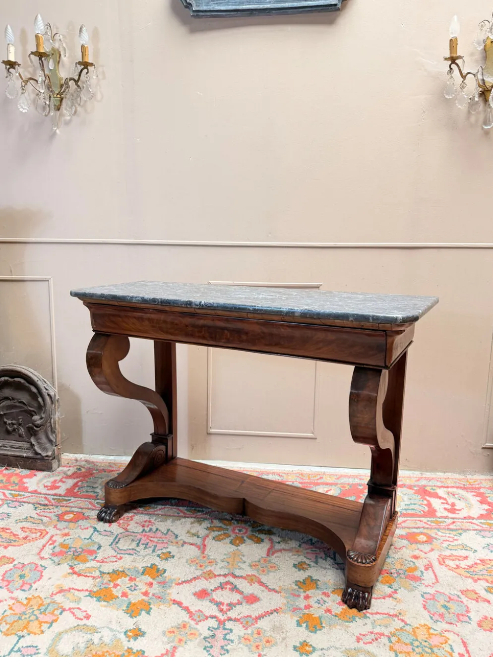 CONSOLE EN ACAJOU D’ÉPOQUE RESTAURATION XIX EME SIÈCLE