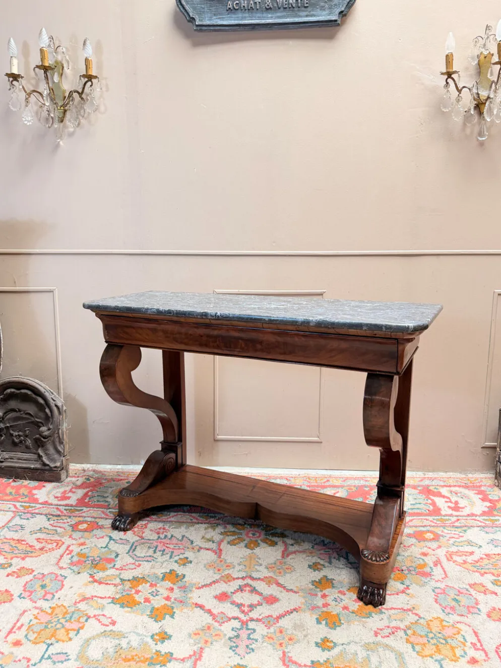 CONSOLE EN ACAJOU D’ÉPOQUE RESTAURATION XIX EME SIÈCLE