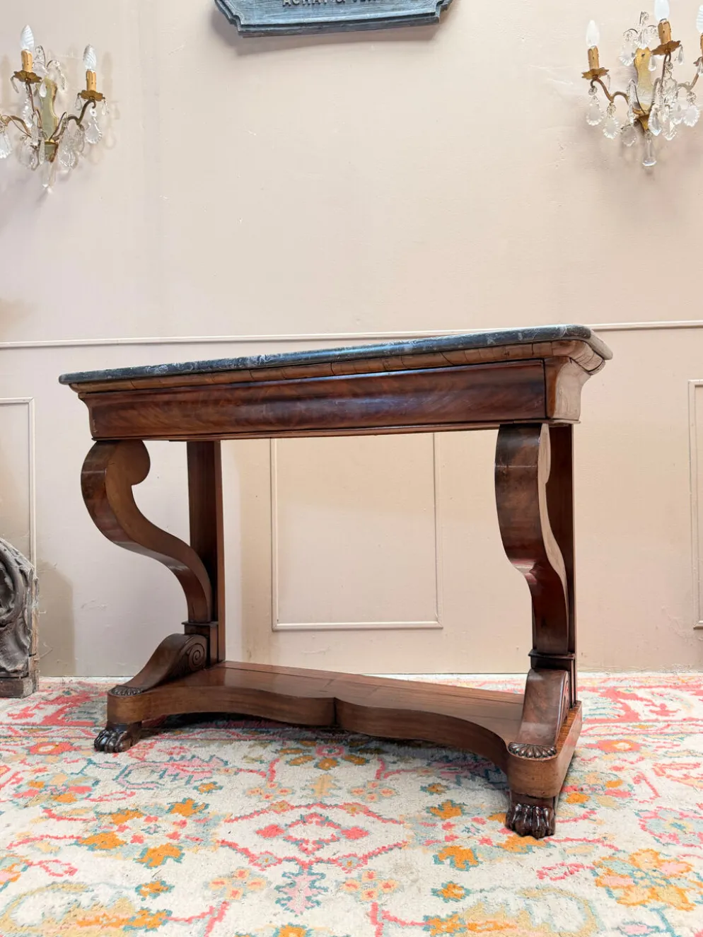 CONSOLE EN ACAJOU D’ÉPOQUE RESTAURATION XIX EME SIÈCLE