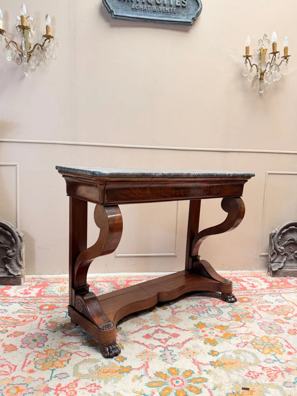 CONSOLE EN ACAJOU D’ÉPOQUE RESTAURATION XIX EME SIÈCLE
