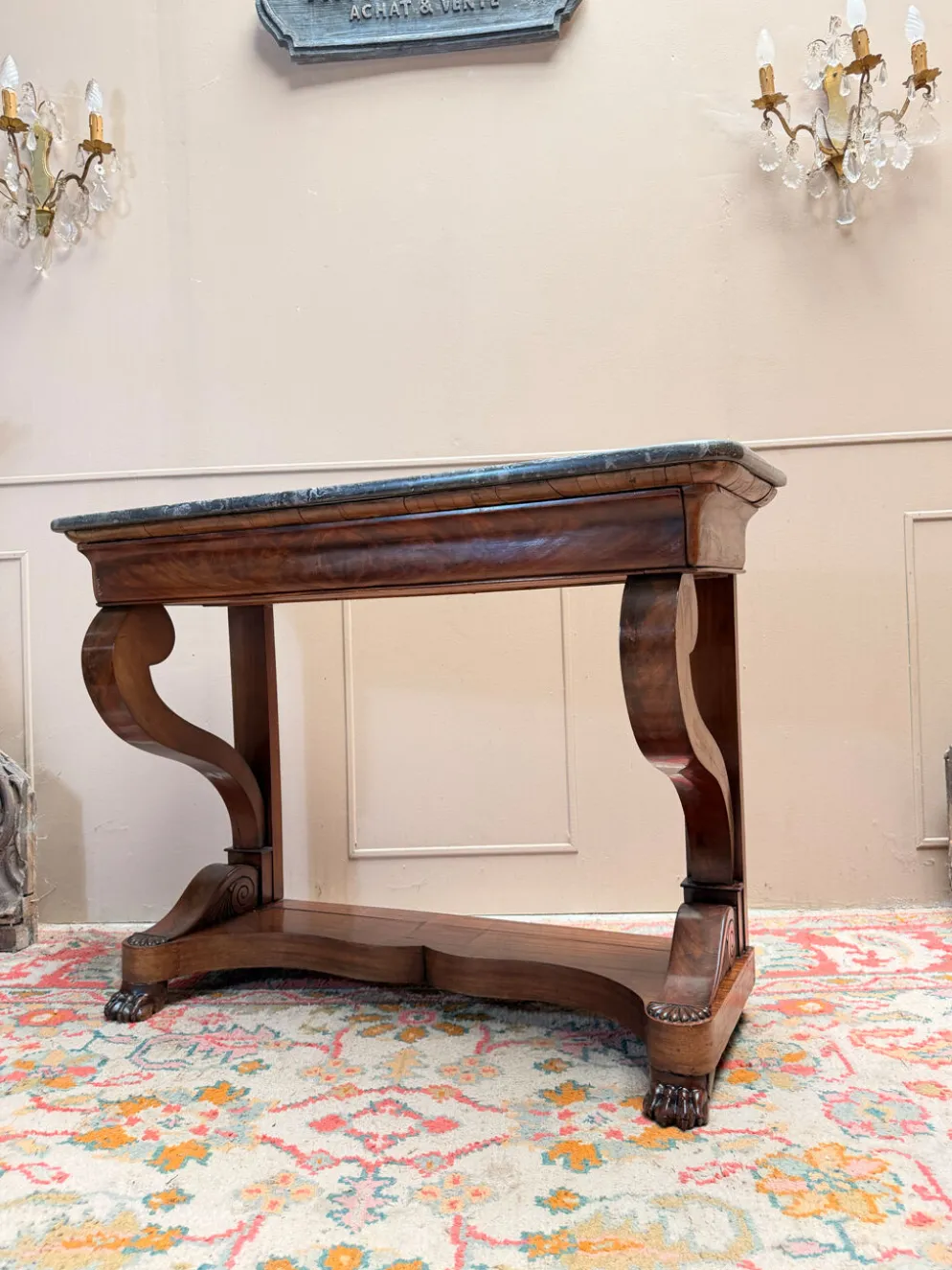 CONSOLE EN ACAJOU D’ÉPOQUE RESTAURATION XIX EME SIÈCLE