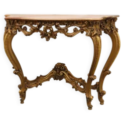 Console en bois doré sculpté avec plateau en marbre rose, style Louis XV / Rococo, It