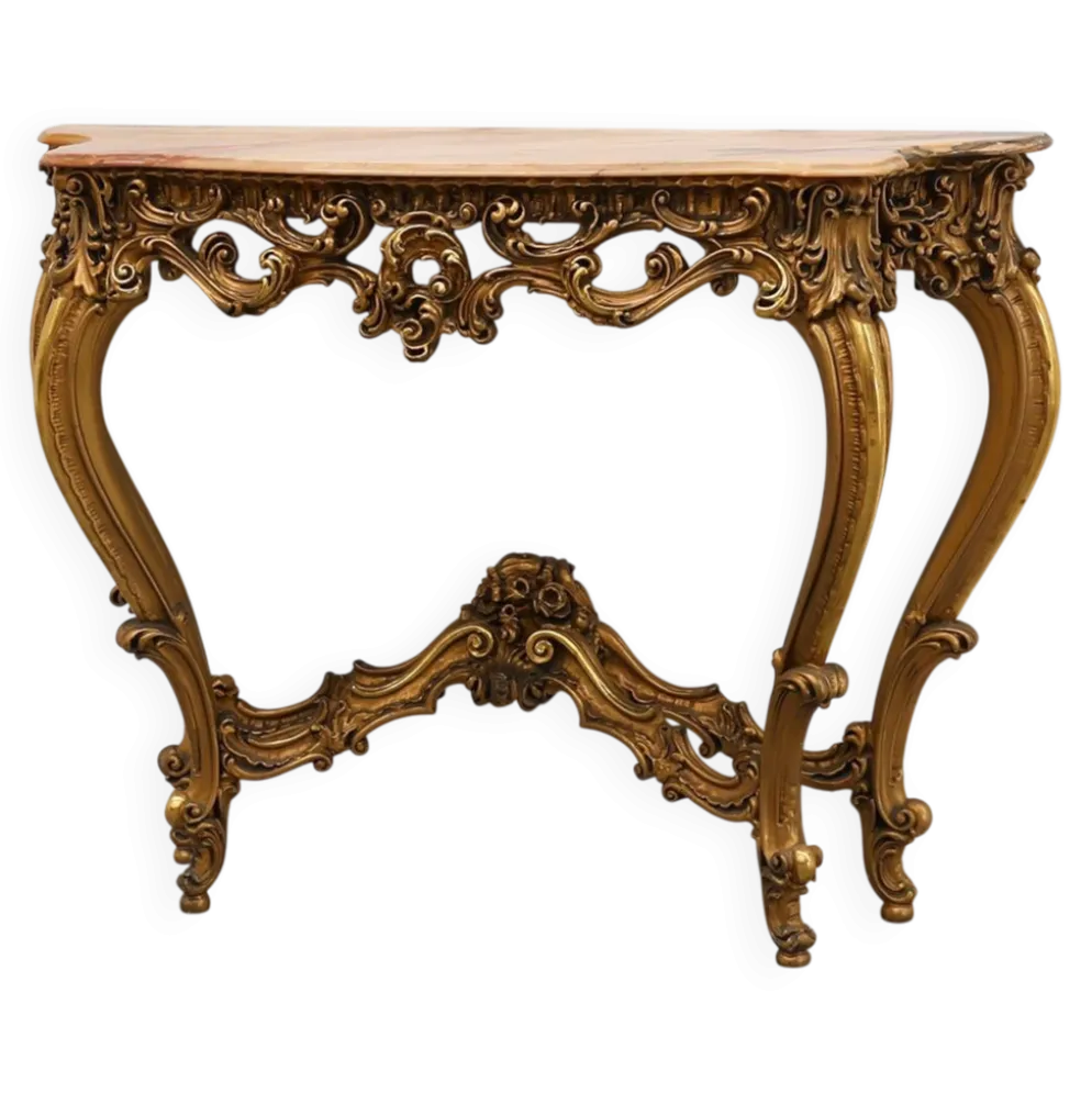 Console en bois doré sculpté avec plateau en marbre rose, style Louis XV / Rococo, It