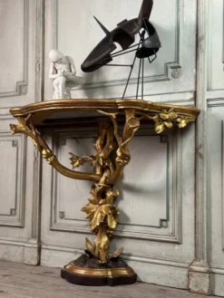 Console En Bois Sculpté Et Doré à L’imitation Du Bois Naturel, Italie Vers 1880