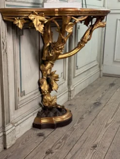 Console En Bois Sculpté Et Doré à L’imitation Du Bois Naturel, Italie Vers 1880
