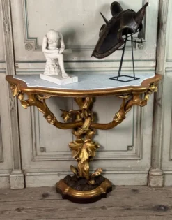 Console En Bois Sculpté Et Doré à L’imitation Du Bois Naturel, Italie Vers 1880