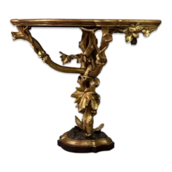 Console En Bois Sculpté Et Doré à L’imitation Du Bois Naturel, Italie Vers 1880