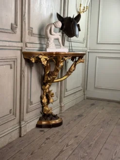 Console En Bois Sculpté Et Doré à L’imitation Du Bois Naturel, Italie Vers 1880
