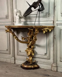 Console En Bois Sculpté Et Doré à L’imitation Du Bois Naturel, Italie Vers 1880