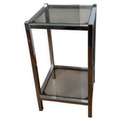 Console en métal chromé et verre fumé