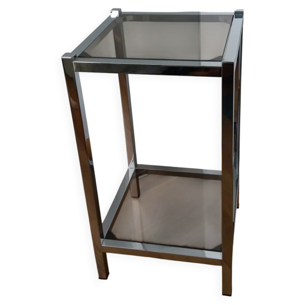 Console en métal chromé et verre fumé