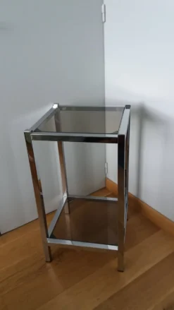 Console en métal chromé et verre fumé