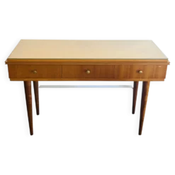 Console en teck années 50 par Gaston Poisson – 3 tiroirs, miroir