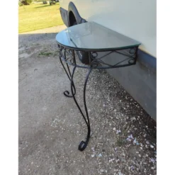 Console fer forgé plateau verre