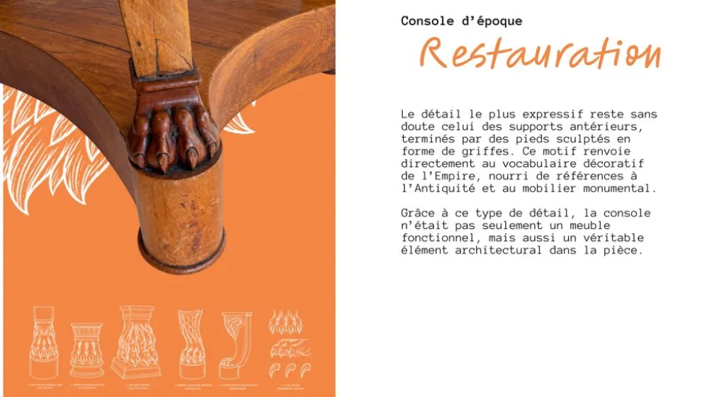 Console française XIXe en merisier et marbre noir, pieds griffes