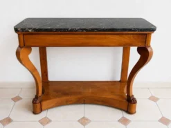Console française XIXe en merisier et marbre noir, pieds griffes