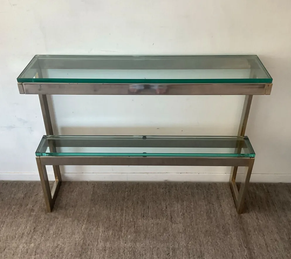 Console « G » par Belgochrom en laiton et verre des années 70