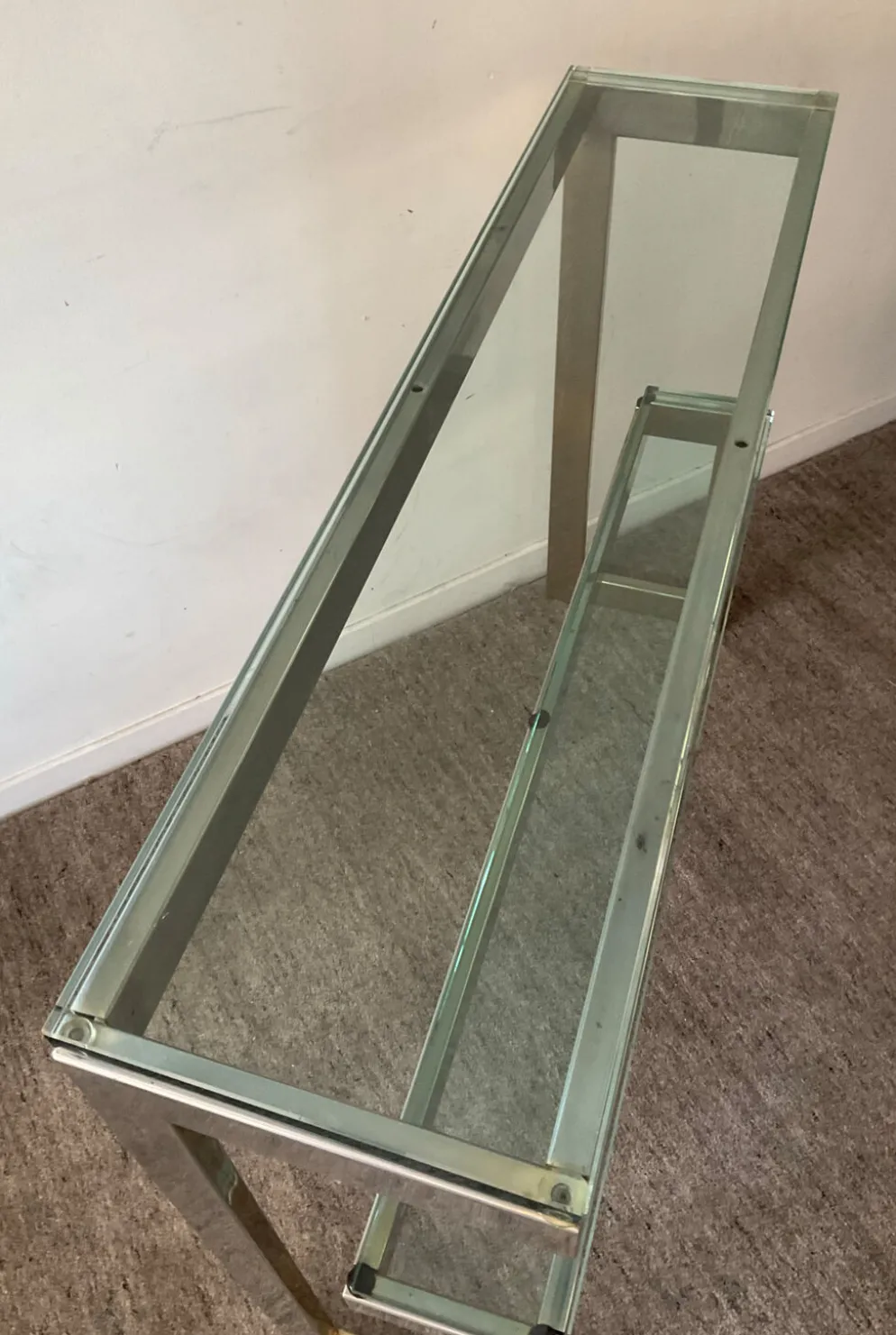 Console « G » par Belgochrom en laiton et verre des années 70