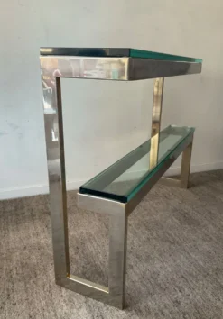 Console « G » par Belgochrom en laiton et verre des années 70