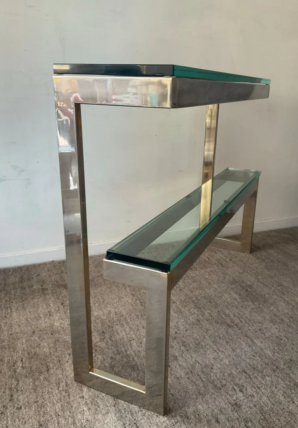 Console « G » par Belgochrom en laiton et verre des années 70