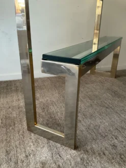 Console « G » par Belgochrom en laiton et verre des années 70