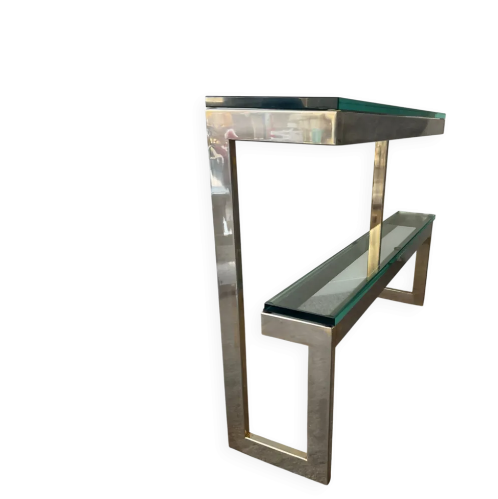 Console « G » par Belgochrom en laiton et verre des années 70