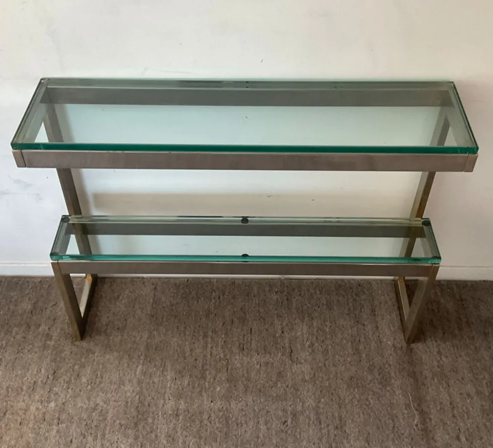 Console « G » par Belgochrom en laiton et verre des années 70