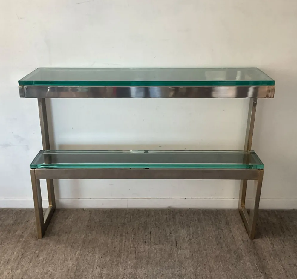 Console « G » par Belgochrom en laiton et verre des années 70
