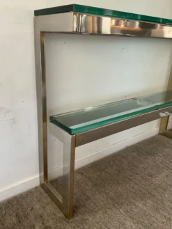 Console « G » par Belgochrom en laiton et verre des années 70