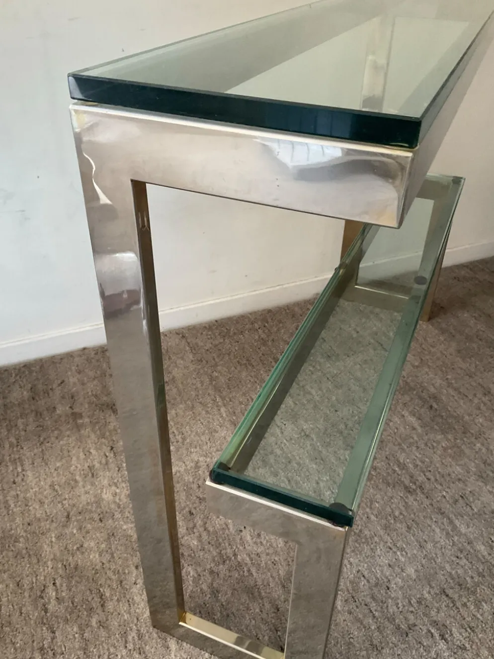 Console « G » par Belgochrom en laiton et verre des années 70