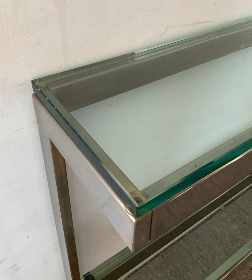 Console « G » par Belgochrom en laiton et verre des années 70