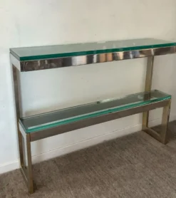 Console « G » par Belgochrom en laiton et verre des années 70