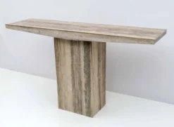 Console italienne du milieu du siècle, incrustée de travertin et de laiton