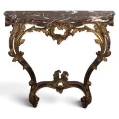 Console Louis XV en bois doré sculpté dessus marbre rouge