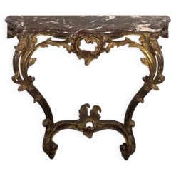 Console Louis XV en bois doré sculpté dessus marbre rouge