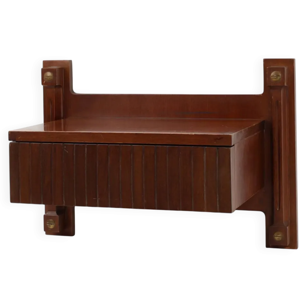 Console murale en bois avec des détails en laiton, Italie années 1960
