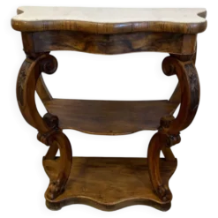Console Napoléon III en noyer et marbre blanc