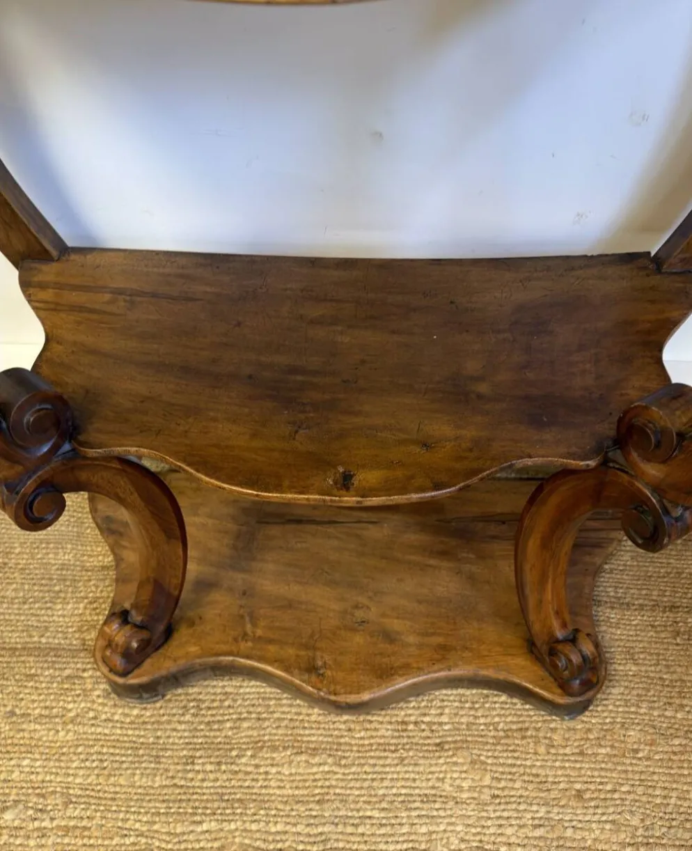 Console Napoléon III en noyer et marbre blanc