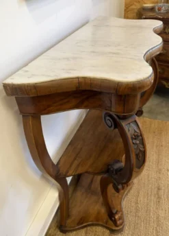 Console Napoléon III en noyer et marbre blanc