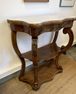 Console Napoléon III en noyer et marbre blanc